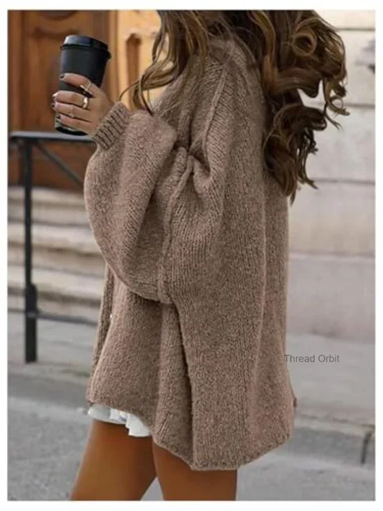 Chunky Knit Cardigan Lantern Sleeves Button Down Cozy Sweater Fall Outerwear - Picture 2 of 5